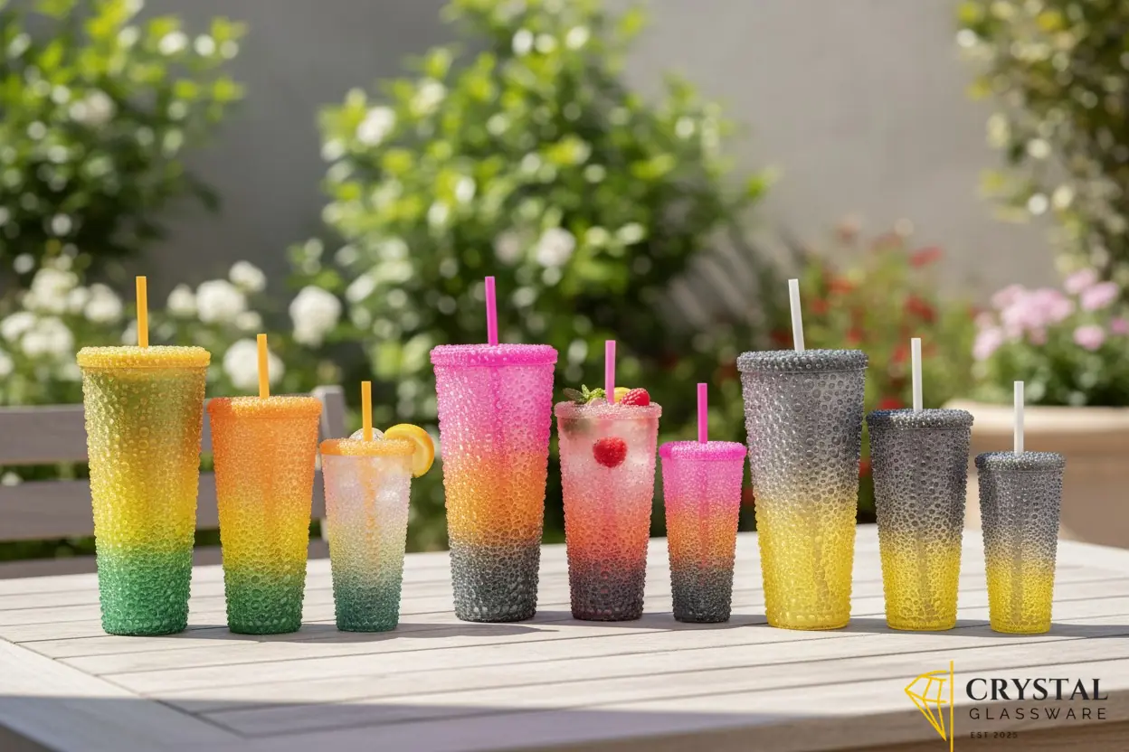 3 Piece Set Bubble Straw Glasses 24oz/16oz/12oz — Crystal Glassware Pakistan
